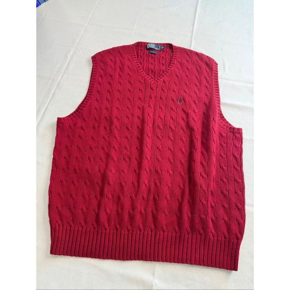Polo By Ralph Lauren Men’s Vintage Red Cable Knit Sweater Vest Size XXL